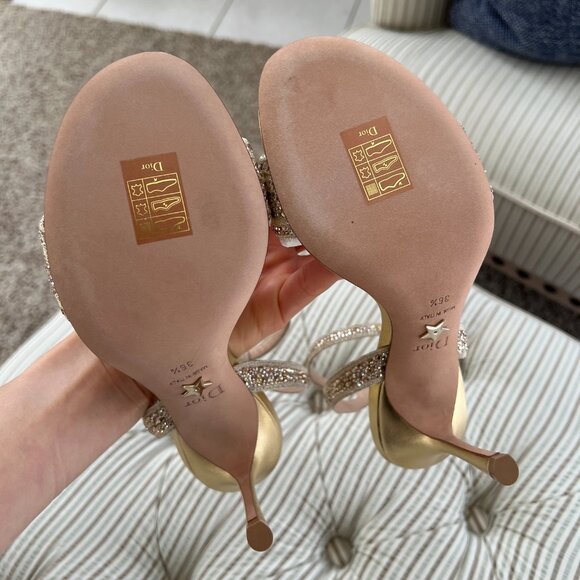 Dior Dway Heeled Sandal Gold-Tone Cotton Embroidered with Metallic Thread - Picture 5 of 15